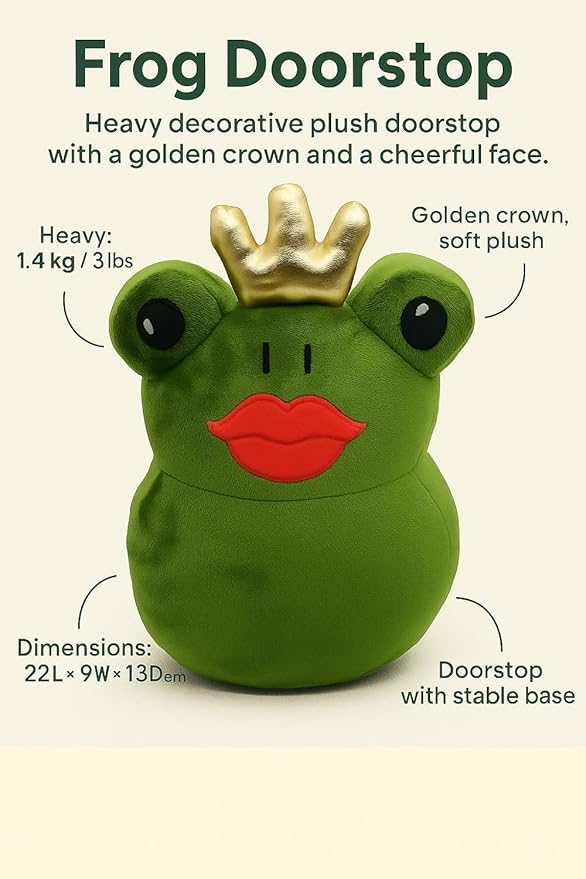 Frog Gift for Women – Cute Frog Door Stopper 3 lbs with Crown – Weighted Decorative Doorstop for Bedroom, Living Room, Kids Room & Home Décor