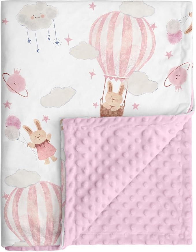 Minky Baby Blanket Pink Cute Bunny Blanket, Soft Cozy Nursery Blanket for Girls Boys, Fluffy Toddler Infants Warm Nursery Bed Blankets for Crib Stroller or Carseat, 30x40 Inches, Pink