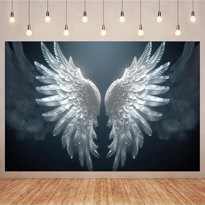 15x8ft Angel Wings Backdrop Fantasy White Angel Feather Wings Photography Background for Birthday Baby Shower Party Decorations Neutral Room Decoration Wallpaper Artistic Portraits Photo Booth Props