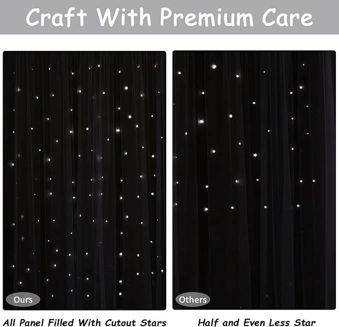 Kinryb Sheer Overlay Curtains for Girls Bedroom, 84 Inches Double Layer Panles with Star Cutout for Kids Room (52 W x 84 L Inches,2 Pcs Silver Grey)