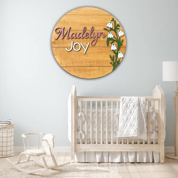 Personalized Wooden Name Sign - Custom Baby Name Signs for Nursery & Kids Room Decor - Baby Announcement Sign - Name Wall Art - Wooden Letters for Wall - Custom Round Nursery Name Sign (Name Round)