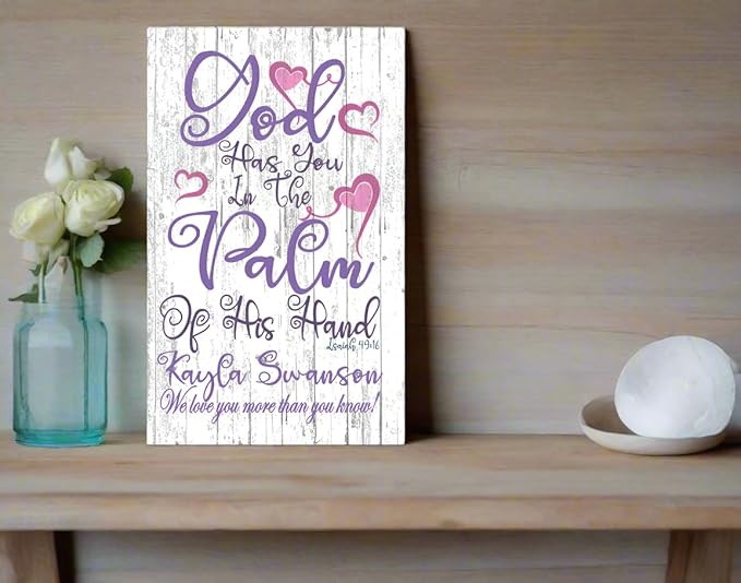Baptism Gift God Has You In The Palm of His Hand Sign Nursery Or Child's Room Wall Decor Personalized Gift for Christian Home Art For Baby, Boy or Girl's Room From Grandparent Dad Mom GodParent