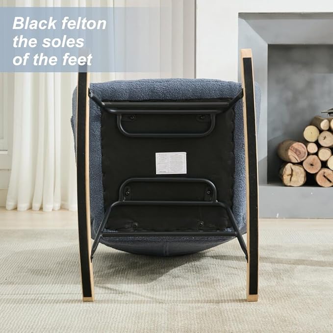 Nursery Rocking Chair Teddy Upholstered Glider Rocker Rocker Accent Chair with High Backrest Armchair Comfy Side Pocket Modern Rocking Accent Chairs for Living Room, Nursery, Office-Navy