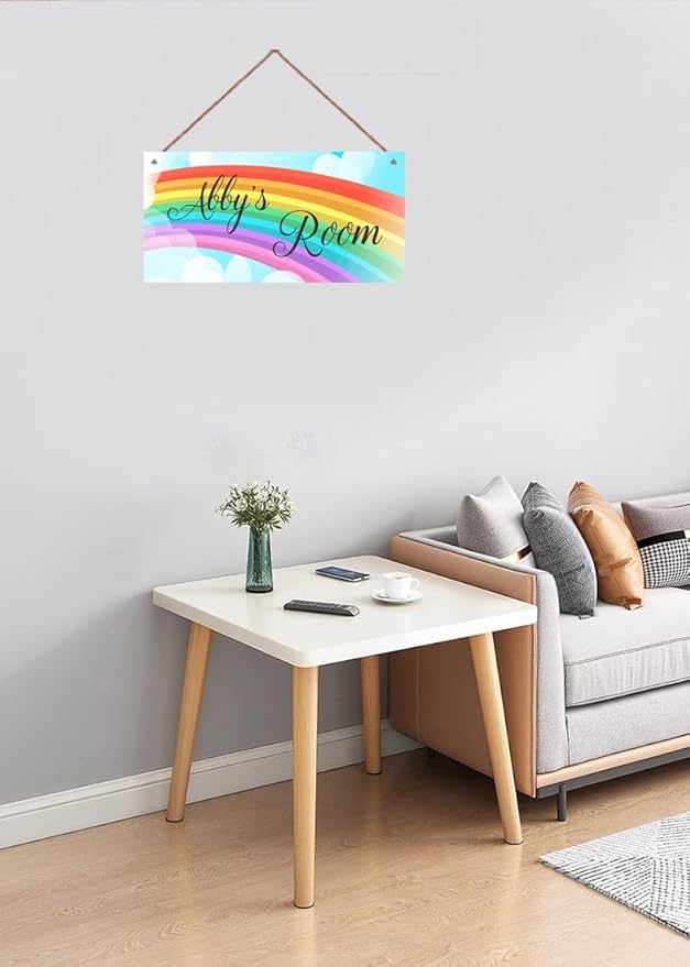 Personalized Rainbow Wooden Sign Girls Room Boys Bedroom Door Decor Custom Name Nursery Kids Room Wood Wall Plaque For Little Man Cave