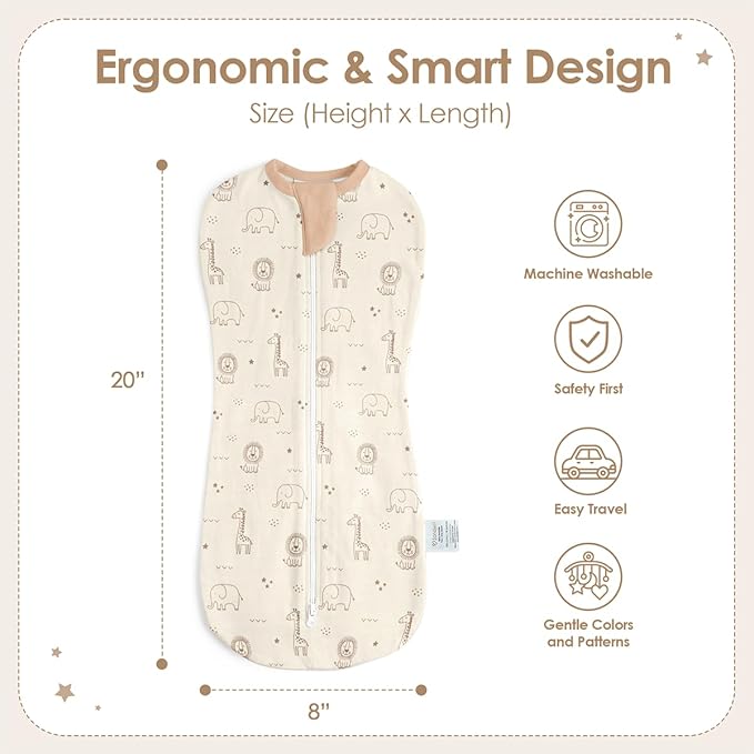 Baby Swaddle 0-2 Months, Cotton Arm-In Zipper Sleep Sack, Wearable Blankets Wrap for Newborn Infant Girls and Boys (Woodland Animal, Pack of 1)