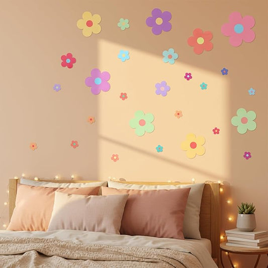 9 Sheets Colorful Flowers Wall Decals, Cute Daisy Self-Adhesive Wall Stickers, Removable Floral Wall Decor, Vinyl Peel and Stick Flower Sticker for Girls Teen Nursery Bedroom Dorm Kindergarten