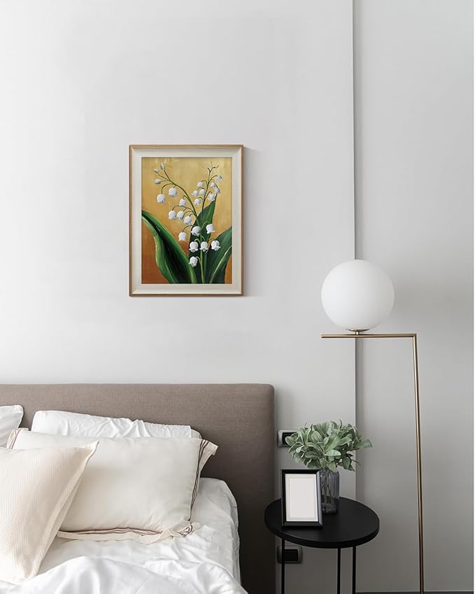 ARPEOTCY Framed Canvas Wall Art, 12x16 Inch Lily of the Valley Floral Print, Vintage Botanical Flower Artwork for Bedroom, Living Room, or Entryway Decor