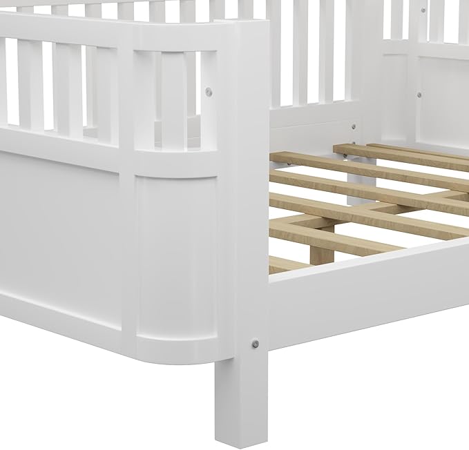 Ball & Cast Twin Size Toddler Bed W/LED Light,Metal Bed W/Linen Fabric Upholstered Storage Headboard,Platform Bed Frame W/Safety Guardrails & Low Profile Design,for Boys Girls,Black