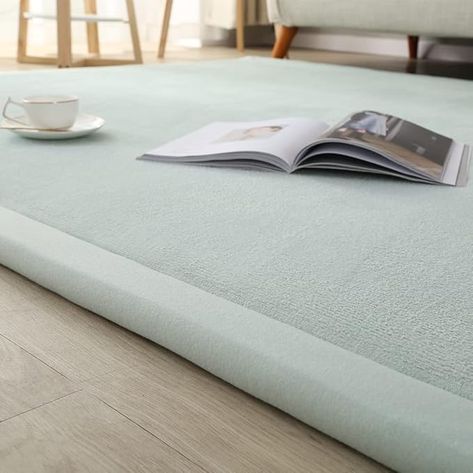 Loartee Coral Velvet Crawling Rug (5'11"x6'7", Light Green) for Toddler Children Play Area Rug Yoga Mat Exercise Pad Carpet