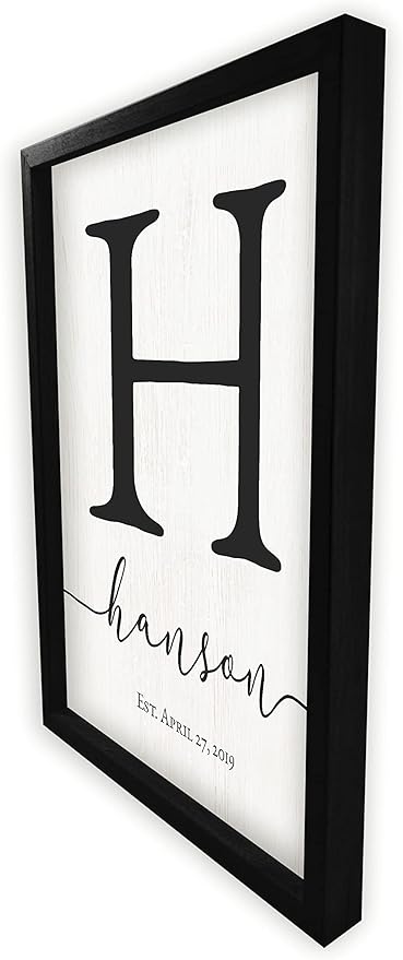 Framed Family Name Sign Personalized Monogram - Choose From Four Sizes