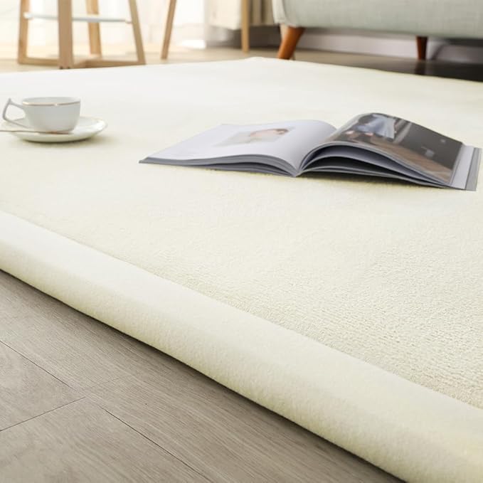 Loartee Coral Velvet Crawling Rug (6'7"x6'7", Beige) for Toddler Children Play Area Rug Yoga Mat Exercise Pad Carpet