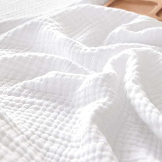 PHF 100% Cotton Muslin Throw Blanket 50" x 60", 4-Layer Lightweight Gauze Throw, Breathable Cloud-Soft Minimalist Blanket for Bed, Couch, Camping & Baby, White, Ideal Gift