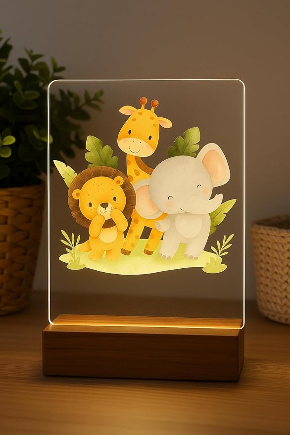 Personalized Led Night Light Name for Kids, Custom Cute Forest Animals with Wooden Base Bedroom Decor, Personalized Baby Gifts for Girls Boys Nursery