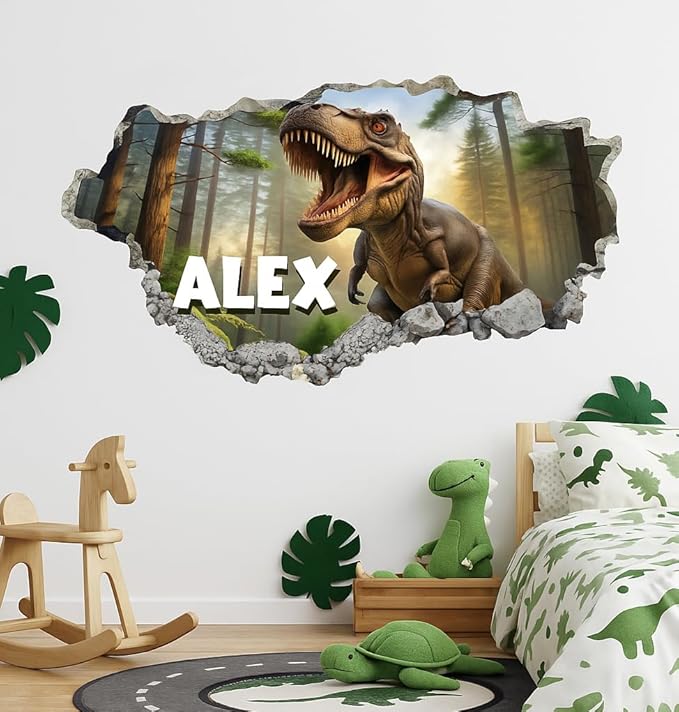 Personalized Dinosaur Wall Decal for Kids – Custom Name T Rex Wall Sticker for Boys Bedroom – Dinosaur Room Decor – 3D Dino Wall Art for Playroom Nursery – Custom Kids Name Wall Graphic
