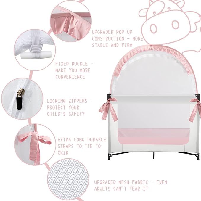 Pack N Play Tent, Baby Mini Crib Tent to Keep Baby in, Crib Net for Pack and Play, Mini Cribs & Play Yard (39.6" L x 27.6" W x 49.2" H)
