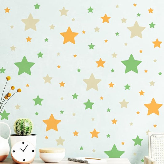 Stars Wall Stickers for Girls Kids, Vinyl Colorful Stars Wall Decals Peel and Stick, Spring Theme Stars Wall Stickers for Kids Room Nursery Girls Bedroom