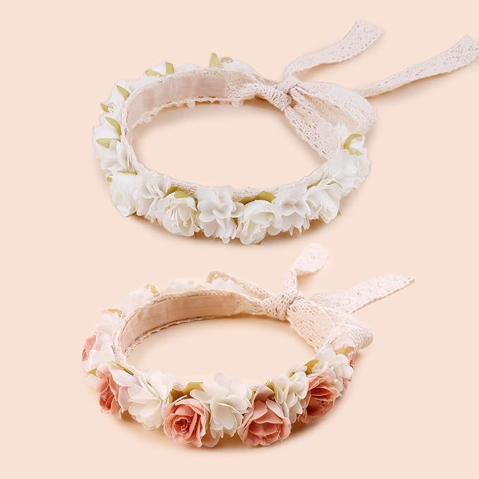 Hairband, 2pcs Children Girl Lace Headbands with Flower, Adjustable Hair Accessories Gift for Children (lace-9)