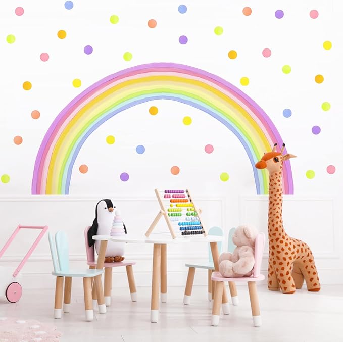 84x42 Inch Extra Large Rainbow Wall Decal Colorful Rainbow Polka Dot Wall Decals Large Rainbow Wall Sticker Fabric Decals Nursery Rainbows Stickers for Kids Rooms Girls Bedroom