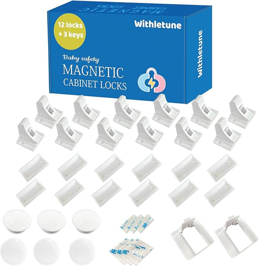 (12 Locks + 3 Keys) Withletune Child Safety Magnetic Cabinet Locks - Child Safety Drawer Lock, Suitable for Kitchens, cabinets, and Storage cabinets - no Drilling Required, Adhesive Installation.