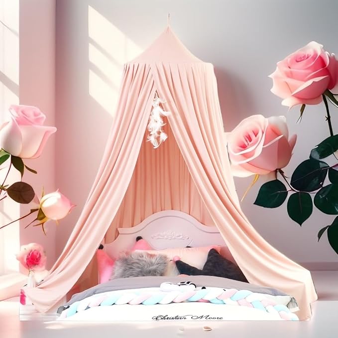 Princess Bed Canopy for Girls, Extra Large Hanging Canopy for Bed, Dreamy Play Tent for Girls Room Bedroom Decoration, Breathable Canopy Bed Curtain for Children Reading Nook - Coral Pink