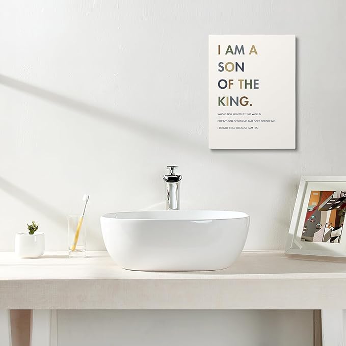 XWELLDAN Christian Religious Bible Verse I am a Son of the King Boy Nursery Wall Art Canvas Prints,Inspirational Quote Scripture Wall Art Decor for Boys Room Bedroom Nursery, 11 x 14 Inch, Framed