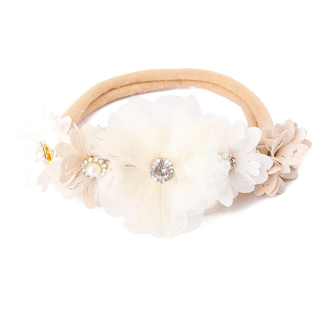 Baby Girl Floral Headband Nylon Flower Crown Elastic Hairband 3pcs Hair Accessories Gift for Girls, YM7, stretchy size