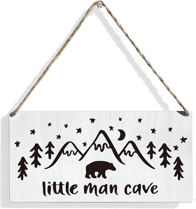 Woodland Nursery Wall Decor for Baby Boys Nursery Room Decor for Boys Bedroom Farmhouse Sign Rustic Bear Forest Animal Little Man Cave Sign 12 × 6 Inch（Wood 4011）