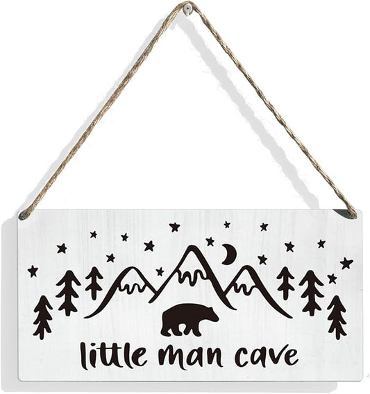 Woodland Nursery Wall Decor for Baby Boys Nursery Room Decor for Boys Bedroom Farmhouse Sign Rustic Bear Forest Animal Little Man Cave Sign 12 × 6 Inch（Wood 4011）