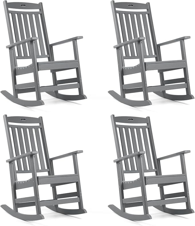 FUNBERRY Outdoor Rocking Chairs Set of 4, HDPE All Weather Poly Lumber Rocker, High Back Patio Rockers Easy Assembly