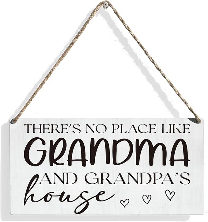 Grandparents Gifts from Grandkids There's No Place Like Grandma and Grandpa's House Sign Wooden Signs Farmhouse Home Decor for Father's Day Birthday Christmas Thanksgiving Gift 12 × 6 Inch（Wood 4005）