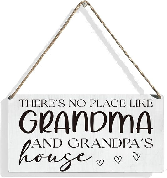 Grandparents Gifts from Grandkids There's No Place Like Grandma and Grandpa's House Sign Wooden Signs Farmhouse Home Decor for Father's Day Birthday Christmas Thanksgiving Gift 12 × 6 Inch（Wood 4005）