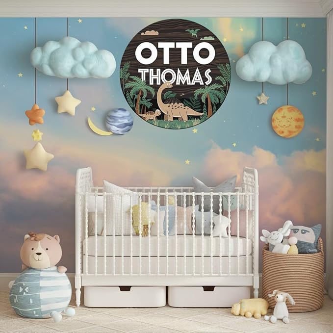 Personalized Name Signs for Kids Room, T-rex Sign for Baby Door Decor, Newborn Gifts for Boy, Boys Nursery Wall Bedroom Decorations, Mother's Day Gifts for New Mom Dad Gift