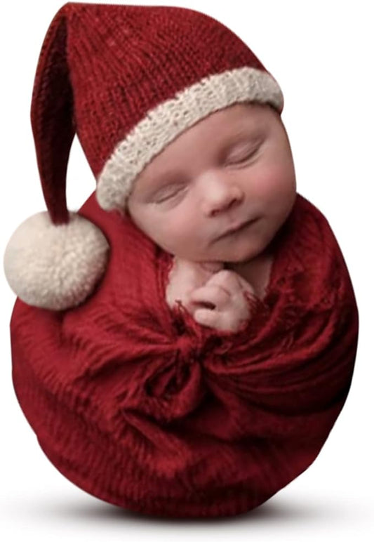 Christmas Newborn Photography Props Swaddle Wraps with Santa Hats for Baby Boys Girls Photo Props Shoot