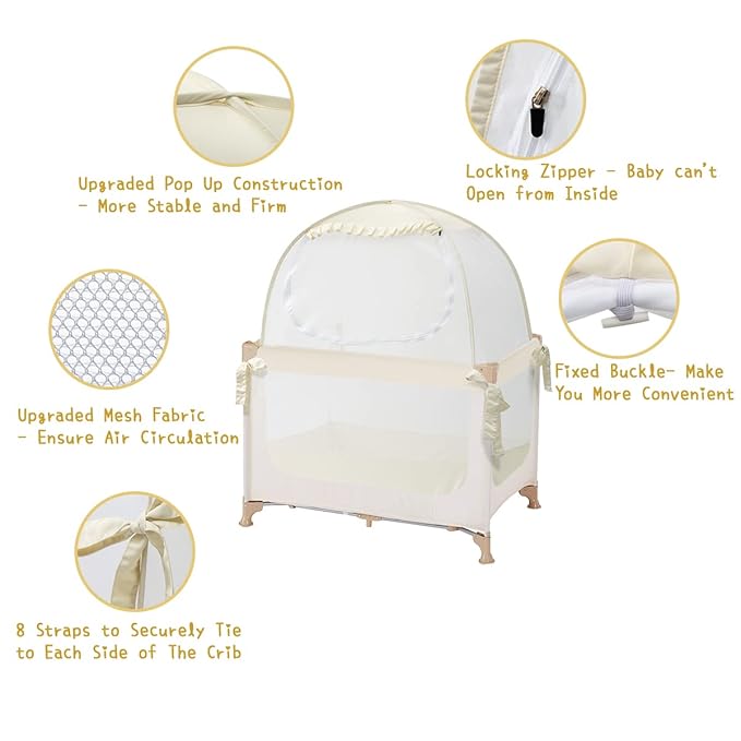 Pop Up Pack N Play Tent, Baby Net to Keep Toddler in, Mini Crib Canopy for Pack and Play, See Through, Breathable & Portable