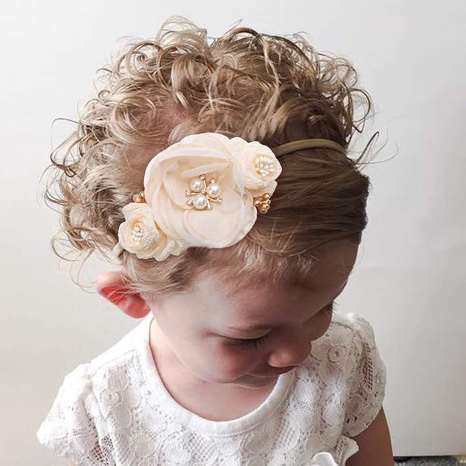 Baby Girl Floral Headband Nylon Flower Crown Elastic Hairband 3pcs Hair Accessories Gift for Girls，stretchy size 3pcs/set