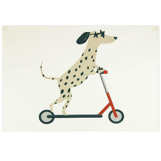 Boy Rectangular Banner Flag Pennant Wall Decor Gift for Baby Boy Kids Teen,Nursery Home Bedroom Playroom Reading Room Front Decor-Dalmatian Scooter-Baby,Shower Birthday Christmas Gift