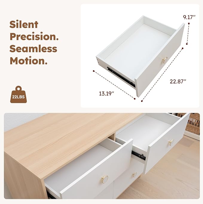 White Dresser for Bedroom, 6 Drawer Dressers with Solid Wood Legs, Baby Dresser for Kids, Storage for Clothes and Baby Essentials
