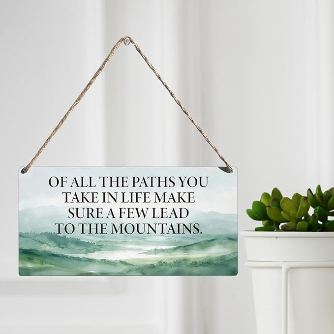 Inspirational Quote Mountain Wood Wall Decor of All the Paths You Take in Life Wall Cabin Decor for Home Office Bedroom 12 × 6 Inch