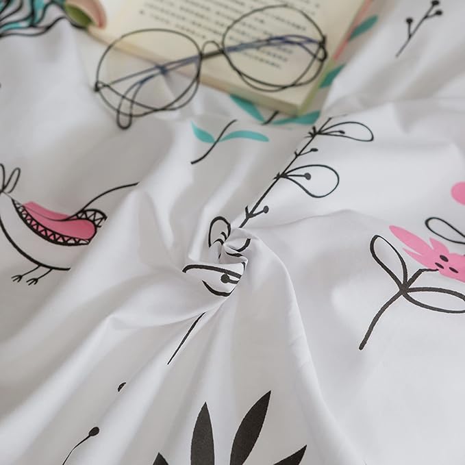 HighBuy Floral Printed Bedding Set Queen Duvet Cover Girls Cotton Comforter Cover Garden Aesthetic Reversible Striped Bedding Sets 3 Piece Queen Bed Boho Comforter Cover Duvet Cover Set