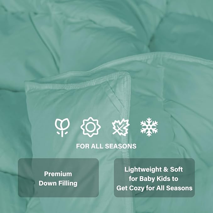 zzlamb Toddler Down Comforter Kids Crib Down Blanket, Warm Baby Quilt Crib Comforter Small Duvet Insert, Lightweight Soft Noiseless Cotton-Blended Shell Down Proof Machine Washable, Aqua 45x60in