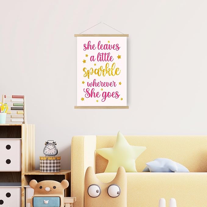 Qswo Inspirational Quotes Wall Decor for Women,She Leaves A Little Sparkle Wherever She Goes Wall Art Poster Hanger Frame,Motivational Hanging Canvas Wall Decor for Girl Room Dorm Home Office