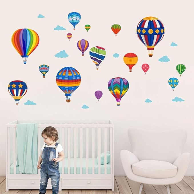 Runtoo Hot Air Balloon Wall Decals Kids Adventure Wall Stickers Bedroom Classroom Playroom Nursery Wall Art Décor