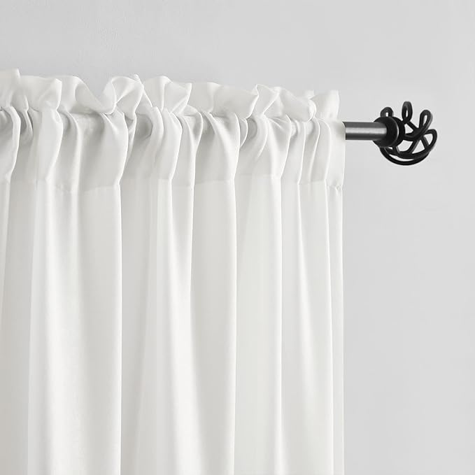 Melodieux Ivory Velvety Semi Sheer Curtains 96 Inches Long for Bedroom, Living Room Natural Cotton Texture Rod Pocket Window Sheer Drapes, 52 by 96 Inch (2 Panels)