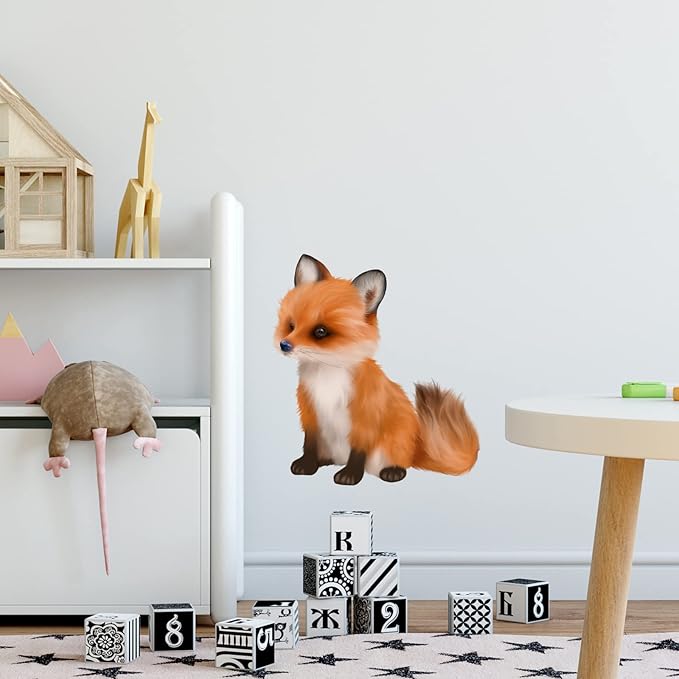 ROFARSO Lifelike Cute Lovely Little Red Fox Animal Wall Stickers Removable Wall Decals Peel and Stick Wall Art Decorations Home Decor for Kid Nursery Baby Bedroom Living Room Playing Room Murals