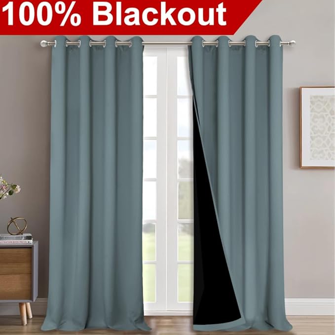 NICETOWN 100% Blackout Curtains for Shift Workers, Laundry Room Decor Window Treatment Drapes, Thermal Insulated Energy Smart Draperies for Villa, Hall and Studio, Stormy Sea, Set of 2, 52" W x 95" L