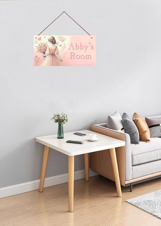 Personalized Signs Girl and Flowers Decor Custom Wooden Signs Nursery Name Hanging Décor Kids Door Sign For Girls Room