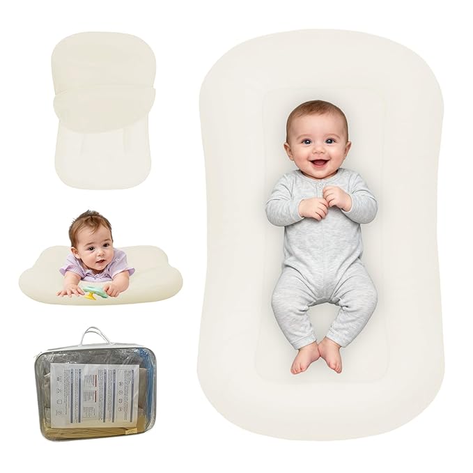 Baby Lounger for Newborn, Bionic Design Baby Lounger, Soft Organic Cotton Breathable Lounger for Infants 0-18 Months (White)