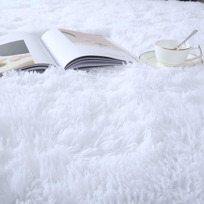CAIYUECS Shag Area Rug,Indoor Ultra Soft Fluffy Plush Rugs for Bedroom Living Room, Non-Skid Modern Nursery Faux Fur Rugs for Kids Room Home Decor (6x9 Feet, White)