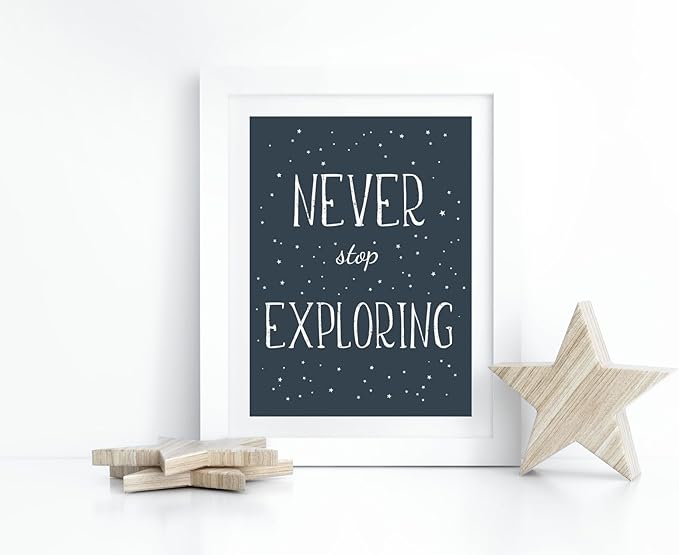 VUVUKU Space Themed Nursery Print Never Stop Exploring Wall Art Outer Decor For Baby Boy Kids Room Poster Child Playroom