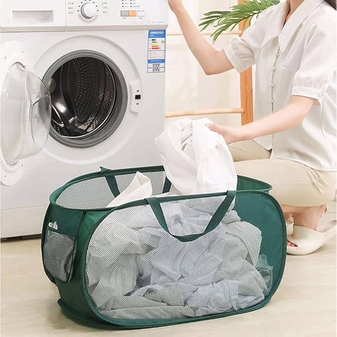 4 Piece Popup Mesh Laundry Basket Durable Handles Collapsible Laundry Baskets Folding Clothes Pastic Hamper for Laundry Room College Dorm (White)